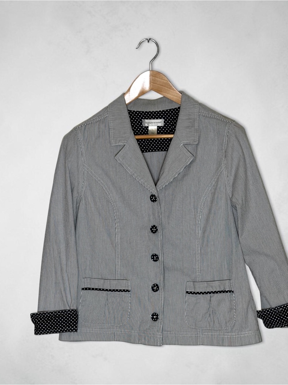 Preppy Christopher & Banks Women's Casual Pinstripe Blazer, Navy/White, Sz Large